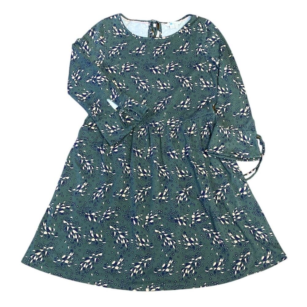 Boden Dress Women's Long Flare Sleeve 4 P Green Floral Cottage Core Fairy Boho